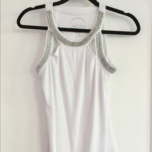 INC White Mock Halter Top with Silver Trim